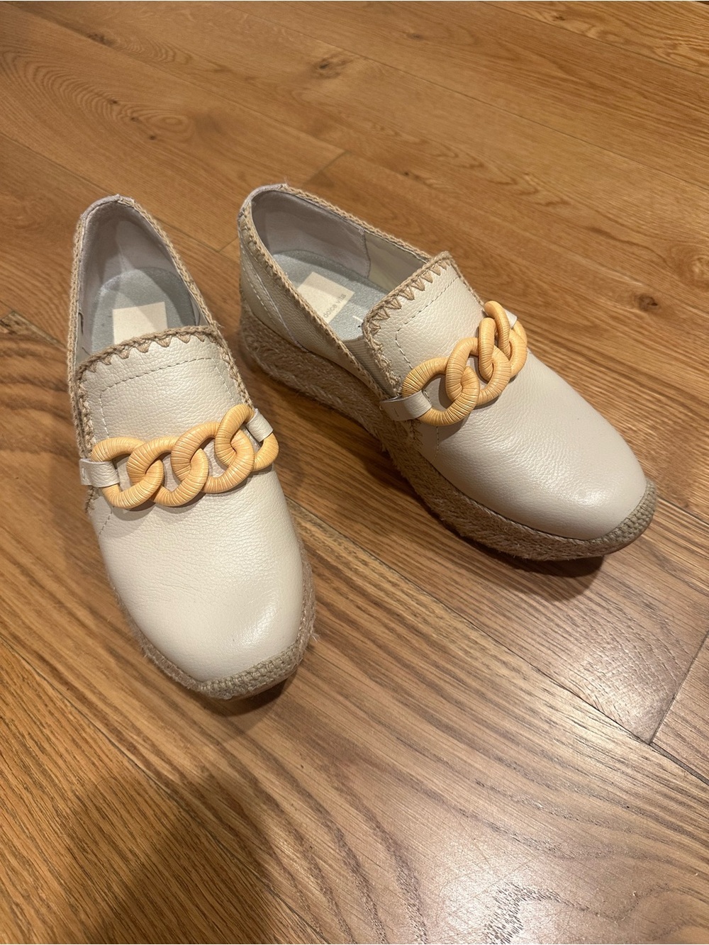 Dolce Vita Cream Espadrille Mule with Tan Chain Detail